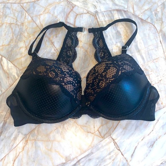 Rare Bombshell Miraculous Faux Leather 32B Push-up Bra Racerback - Picture 2 of 16